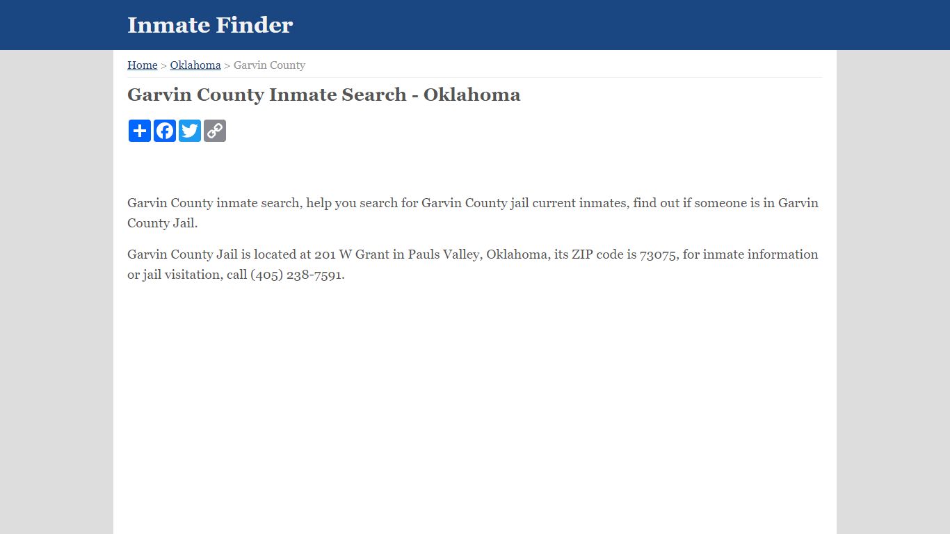 Garvin County Inmate Search - Oklahoma
